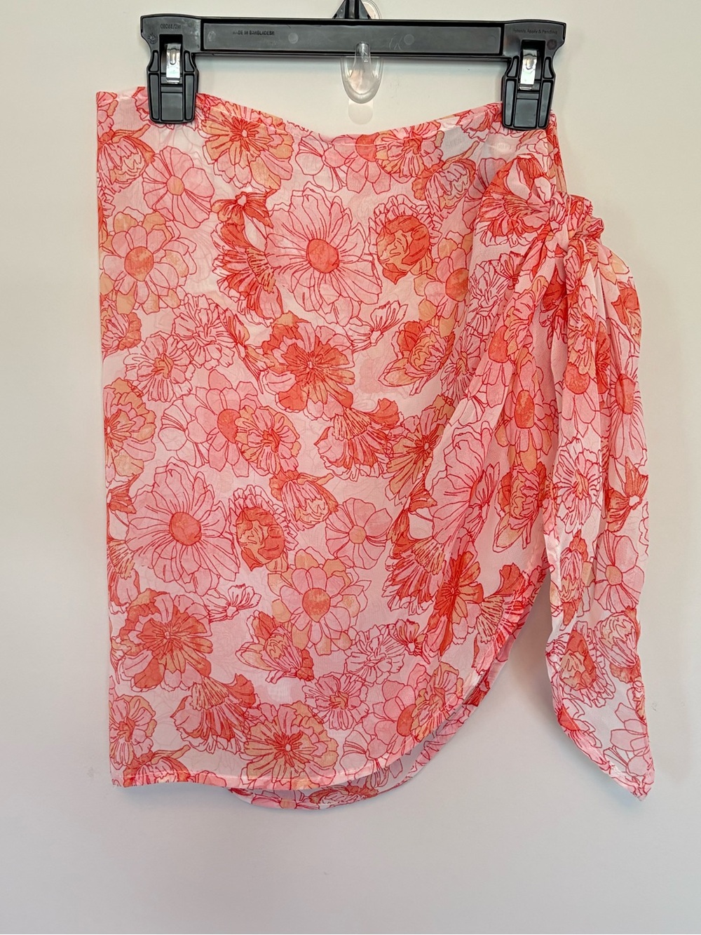 Shade & Shore Coral Pink Floral Sarong Skirt S Chiffon Swim Cover Up Tie Wrap